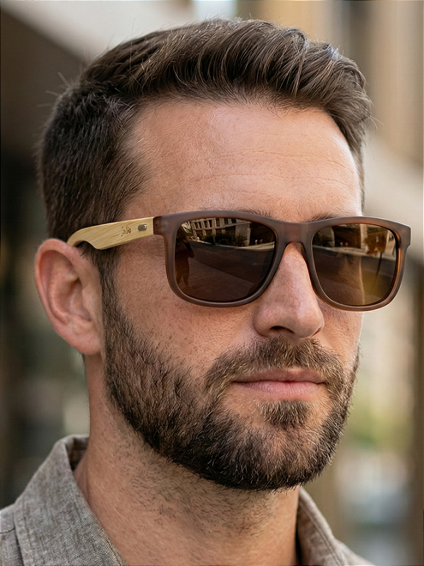 ÓCULOS DE SOL SAN BERNARDINO POLARIZADO - MARROM COM BAMBU CLARO