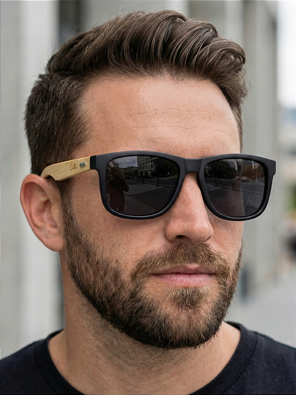 ÓCULOS DE SOL SAN BERNARDINO POLARIZADO - PRETO FOSCO COM BAMBU