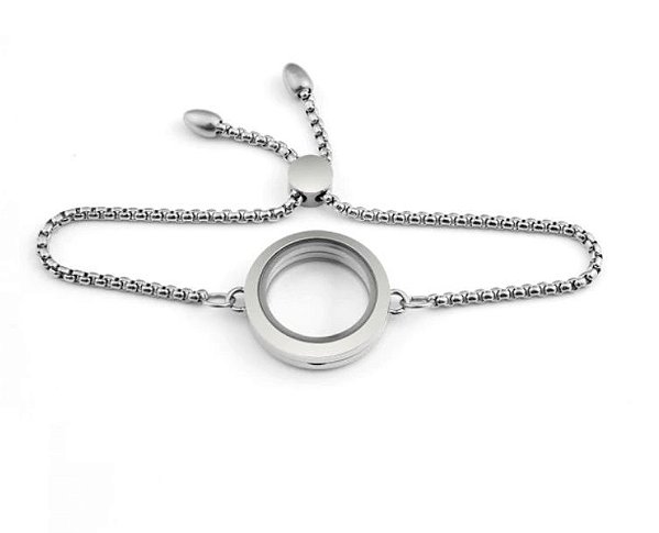 Pulseira Lisa Medalhão Prata