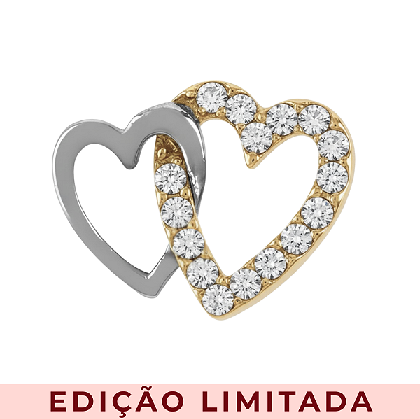 Charm - Coração Duo Prata e Ouro Juntos Especial