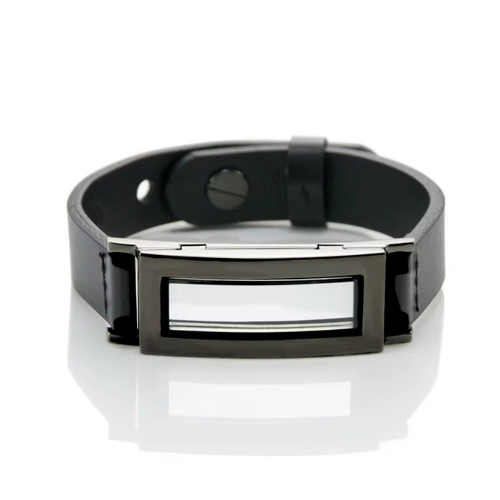 Medalhão - Pulseira de Couro Black