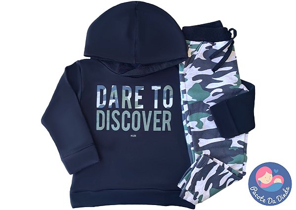 Conjunto Menino Milon: Casaco Dare to Discover + Calça Camuflada em Moletom Peluciado