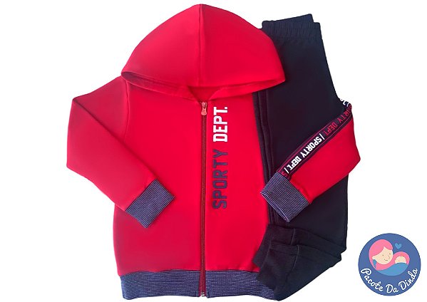 Conjunto Menino Brandili: Casaco Sporty Dept + Calça em Moletom Peluciado