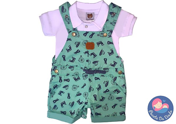 Conjunto Jardineira Menino Retrô e Body Polo Manga Curta