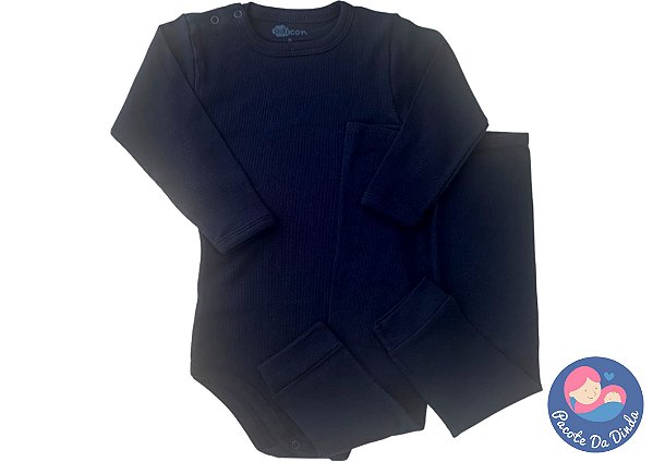 Conjunto Body e Calça Canelado Azul Escuro 100% Algodão