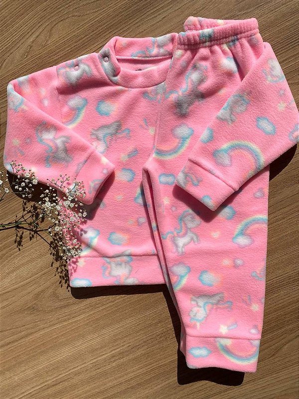 Conjunto Soft Infantil Rosa Estampa Unicórnio Arco-íris