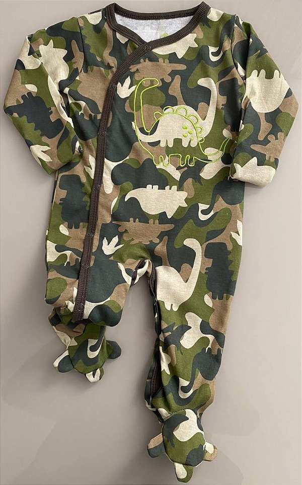 Macacão Tip Top Dinossauro Vira Mão e Pezinho Pata Dinossauro / 100% Algodão