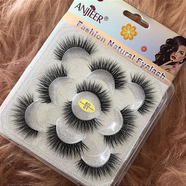 Cartela De Cílios Postiços 8D 5 Pares - Anjieer