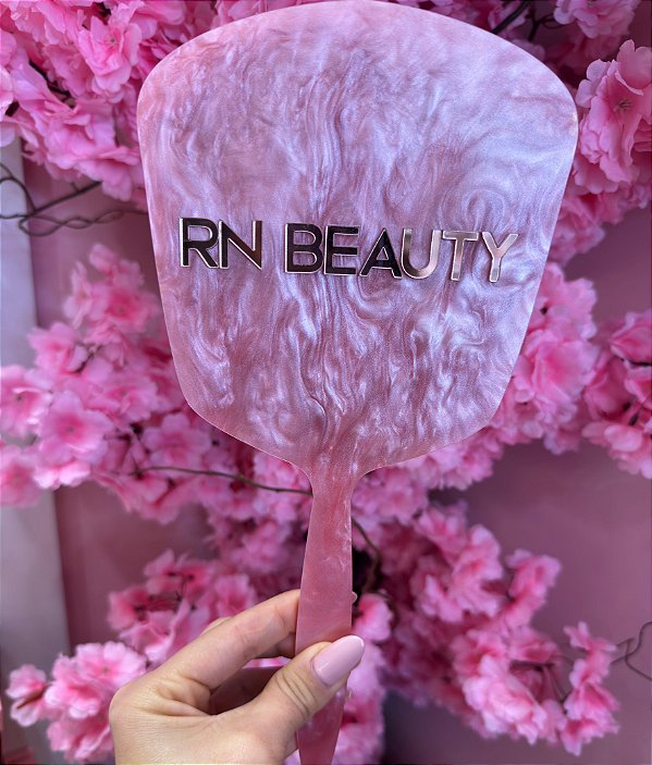 Espelho De Mão Acrílico Marmorizado Rose Gold - RN Beauty