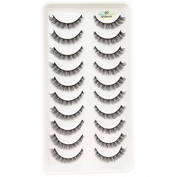 Cartela De Cilios Postiços 3D 10 Pares - E08 Mini