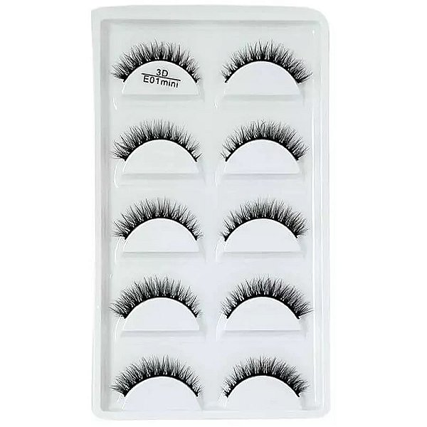Cartela De Cilios Postiços 5 Pares - E01 MINI
