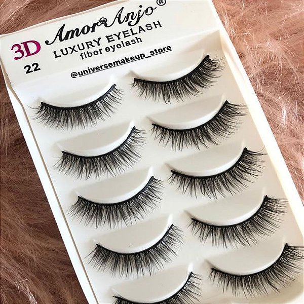 Cartela 5 Pares de Cílios Amor Anjo 3D 22 - Volume Natural