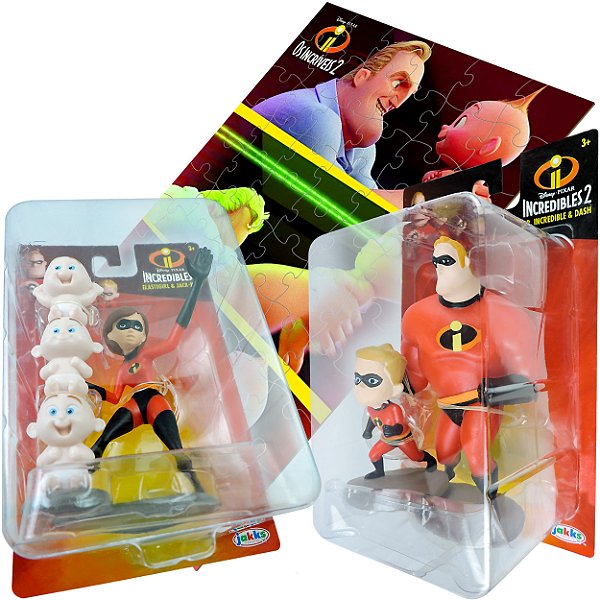 Coleção Os Incríveis Disney 4 Bonecos + Quebra-Cabeça
