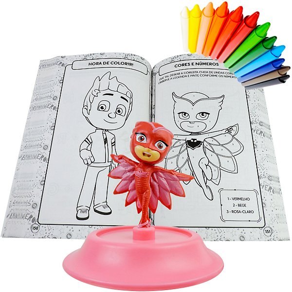 PJ Masks Corujita Mini Boneco + Livro Atividades + 12 Gizes
