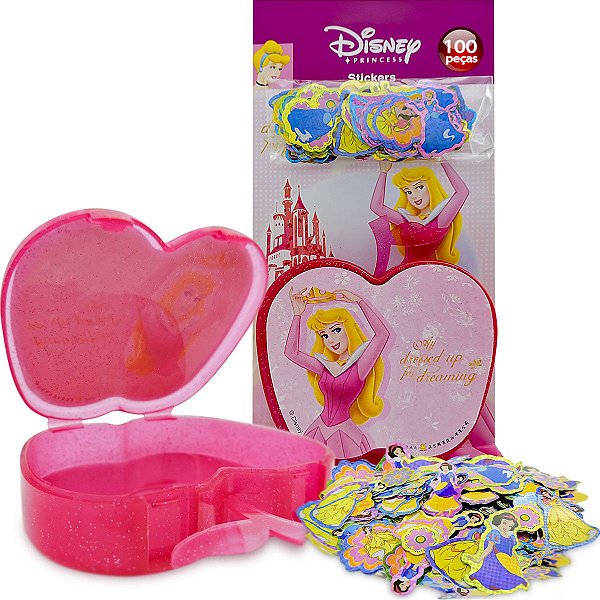100 Adesivos + Porta Adesivos Aurora Bela Adormecida Princesas Disney