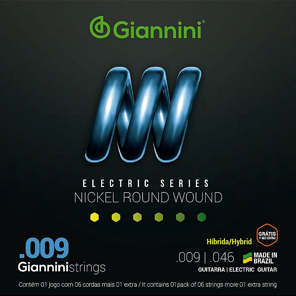 Encordoamento Guitarra Giannini 009-046 Híbrida Nickel Round Wound GEEGSTH9