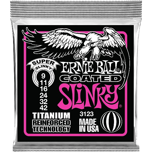 Encordoamento Guitarra Ernie Ball 3123 009-042 Super Slinky Coated Titanium RPS