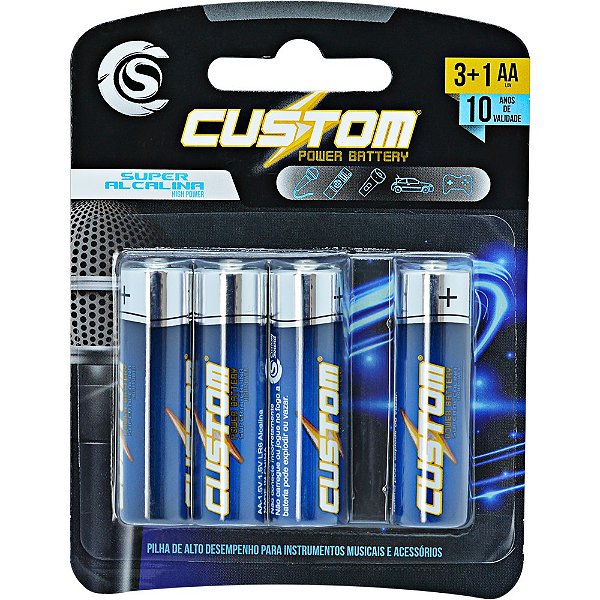 Pilha AA 1,5V Super Alcalina Custom Power - 4 und