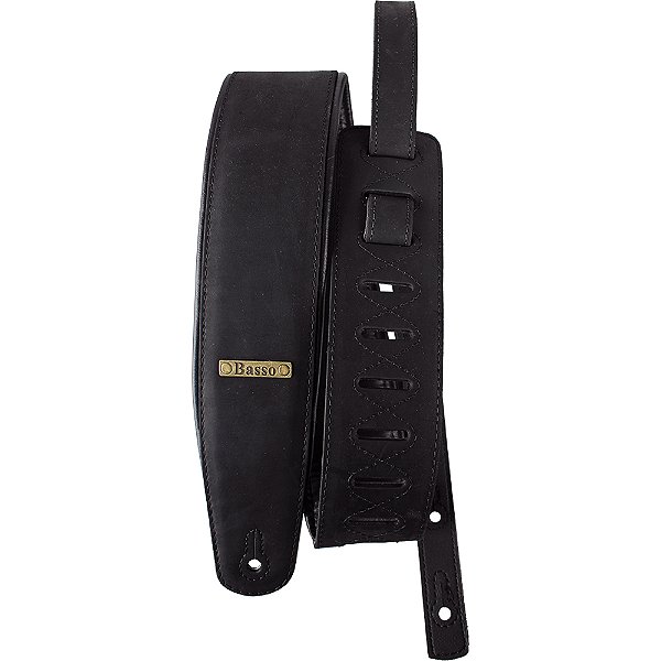 Correia Basso CLA CS 01 Custom Shop Couro Preto 7cm para Guitarra Baixo Violão