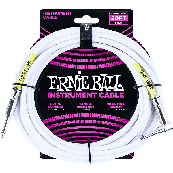 Cabo para Instrumento Ernie Ball 6047 6,0m Branco P10 x P10 Reto-L