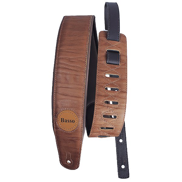 Correia Basso VT SL 01 Couro Sintético Rústico Marrom 7cm para Guitarra Baixo Violão