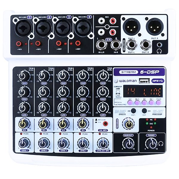 Mesa de Som Waldman Stream 6 DSP - mixer analógico 6 canais c/ efeitos