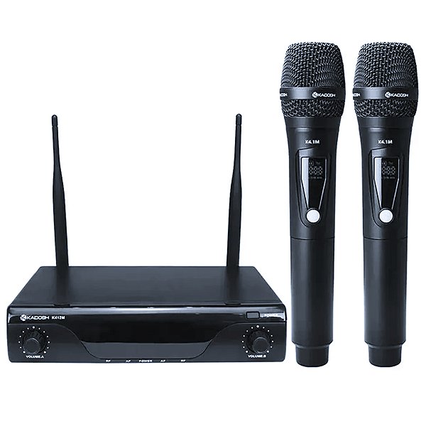 Microfone Sem Fio UHF Kadosh K412M Dinâmico de Mão Duplo Recarregável