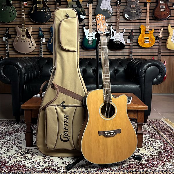 Violão Crafter DE-7N Solid Cedar Dreadnought Cutaway - Eq Plataform TV Gold - c/ bag