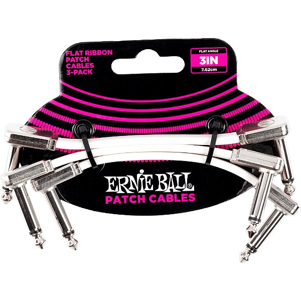 Cabo para Pedal Ernie Ball 6384 Flat Ribbon 7,5cm branco - pack com 3 unidades - P10 x P10 L-L