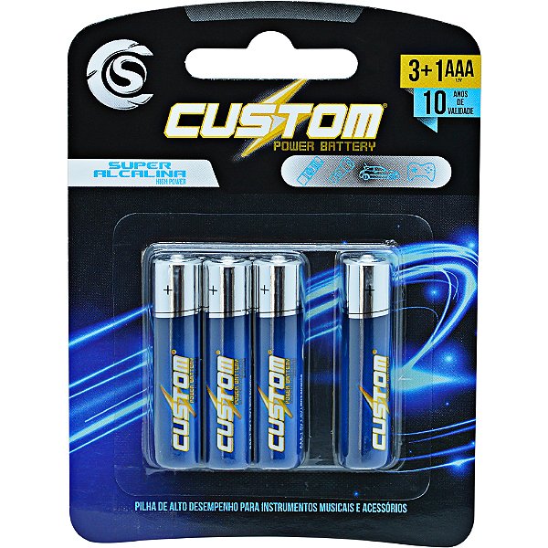 Pilha AAA 1,5V Super Alcalina Custom Power - 4 und