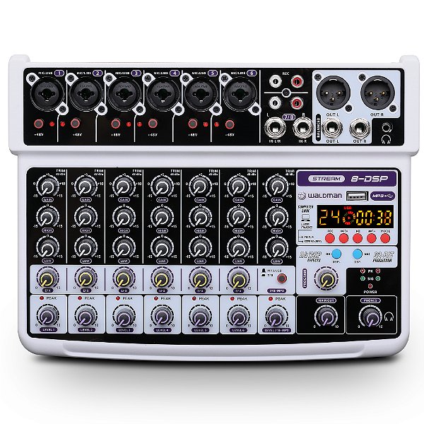 Mesa de Som Waldman Stream 8 DSP - mixer analógico 8 canais c/ efeitos - ST-8DSP