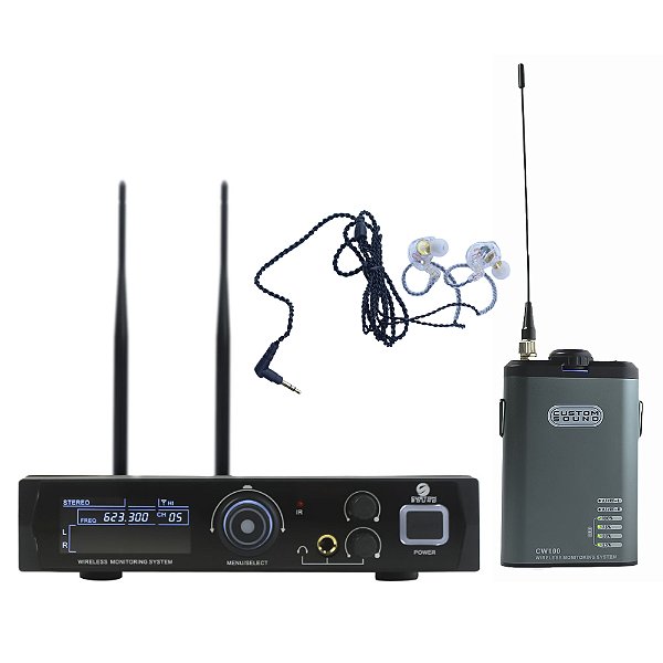 Sistema Monitoramento Sem Fio Custom Sound CW 100 com Fone de Ouvido In Ear