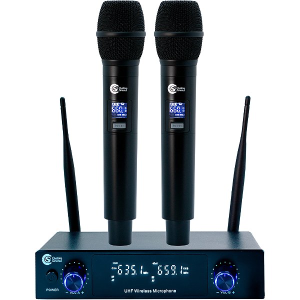 Microfone Sem Fio UHF Custom Sound CW 60 Dinâmico de Mão Duplo