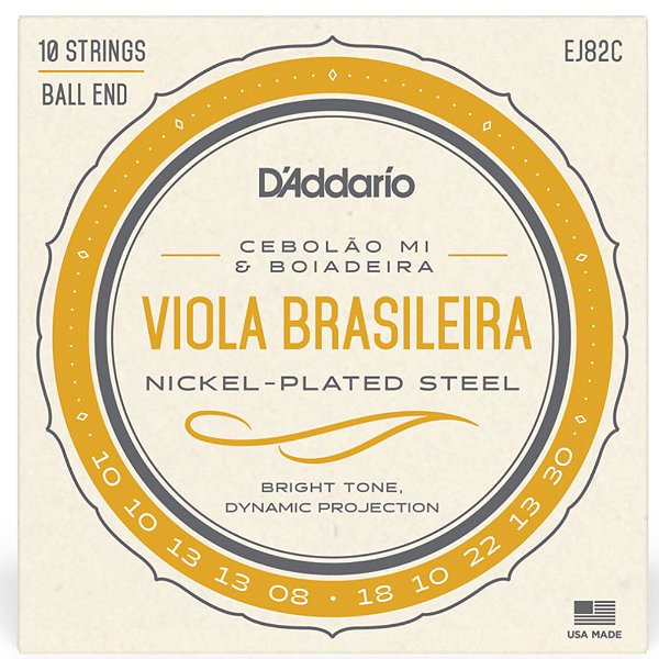 Encordoamento Viola Brasileira D'Addario EJ82C 010-030 Cebolão Mi & Boiadeira Nickel Plated Steel c/ bolinha