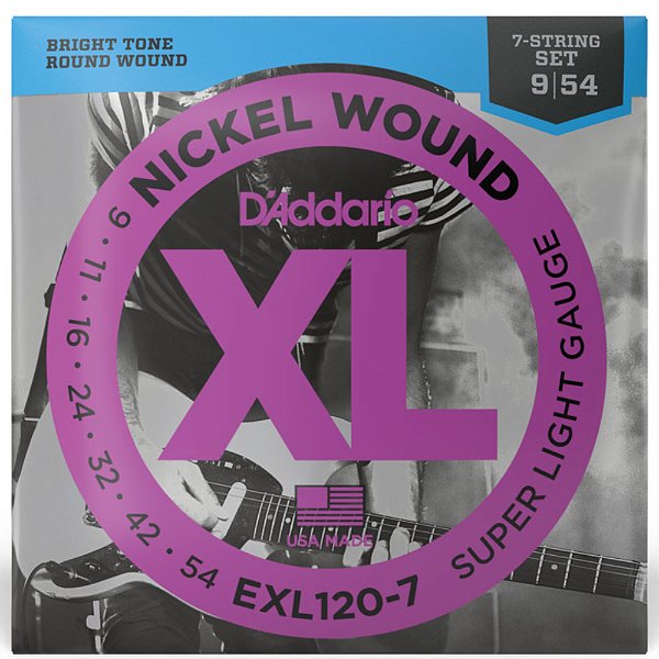 Encordoamento Guitarra 7 Cordas D'Addario 009-054 EXL120-7 Super Light