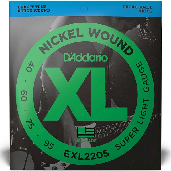 Encordoamento Baixo 4 Cordas D'Addario 040-095 EXL220S XL Nickel Super Light Short Scale