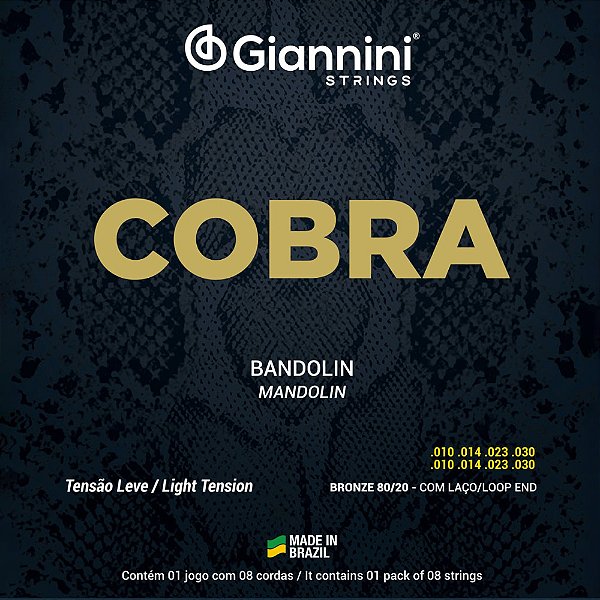 Encordoamento Bandolim Giannini 010-030 Cobra Bronze 80/20 Tensão Leve Loop End - Mandolin - CM82L