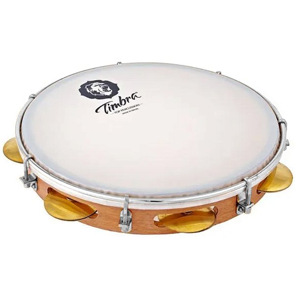 Pandeiro Profissional 10" Fórmica Freijó Aro Niquelado Pele Leitosa c/ Capa Timbra 8628F