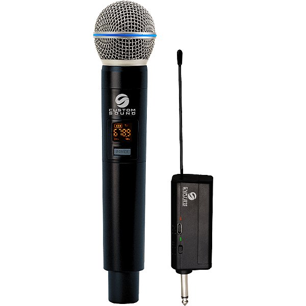 Microfone Sem Fio UHF Dinâmico de Mão Custom Sound CW 20 - BK - c/ bateria recarregável