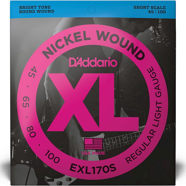 Encordoamento Baixo 4 Cordas D'Addario 045-100 EXL170S XL Nickel Regular Light Short Scale