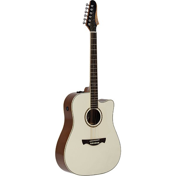 Violão Tagima Swell Deluxe Solid Spruce Olympic White Folk Cutaway com Bag