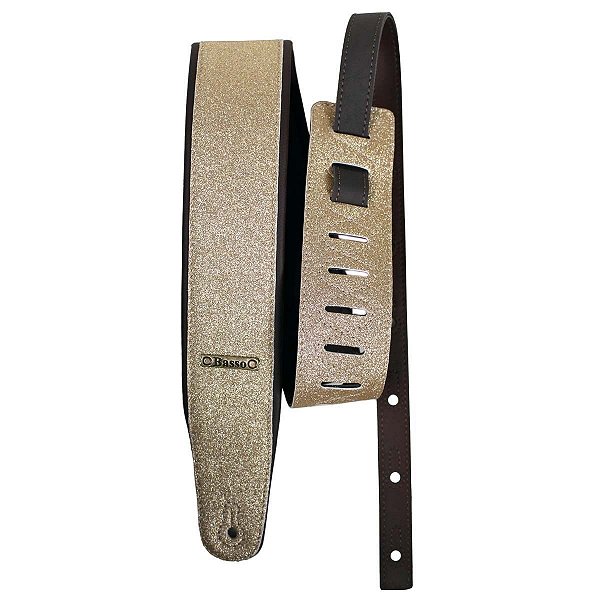 Correia Basso CLA 45 Glitter Ouro Light Couro Sintético 7cm para Guitarra Baixo Violão