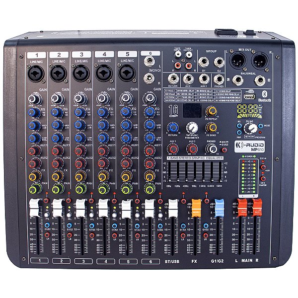 Mesa de Som K-Audio MP 6.2 - mixer analógico 6 canais 2 aux c/ efeitos