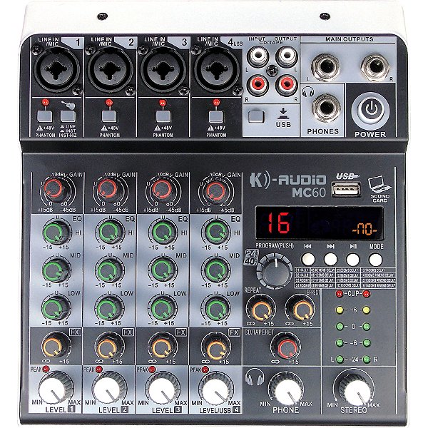 Mesa de Som K-Audio MC 60 - mixer analógico 6 canais c/ efeitos