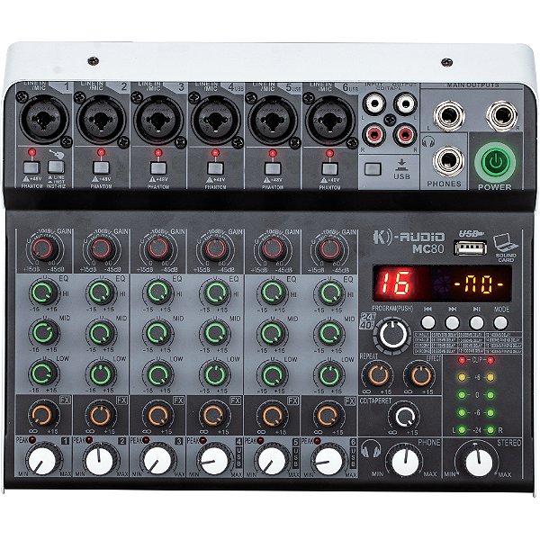Mesa de Som K-Audio MC 80 - mixer analógico 8 canais c/ efeitos