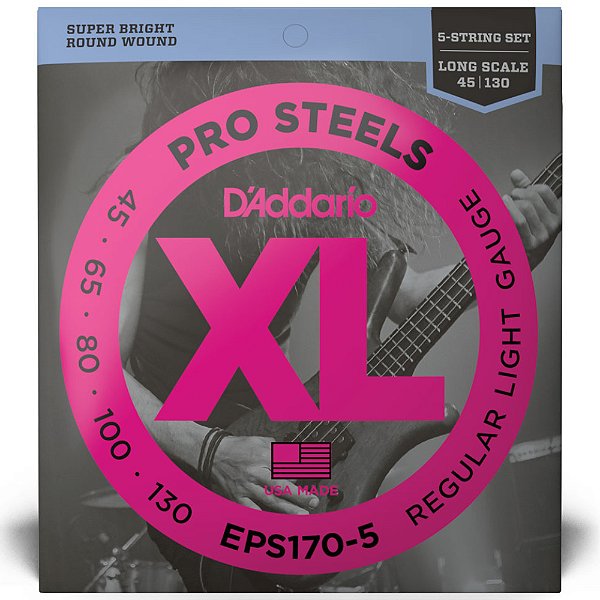 Encordoamento Baixo 5 Cordas D'Addario 045-130 EPS170-5 Pro Steels Regular Light Long Scale