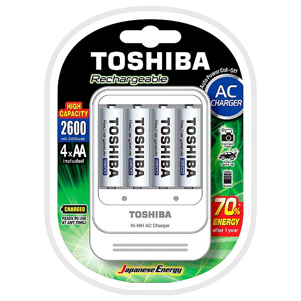 Carregador de Pilhas TNHC-6GAE4 CB c/ 4 Pilhas AA 2600mAh Toshiba