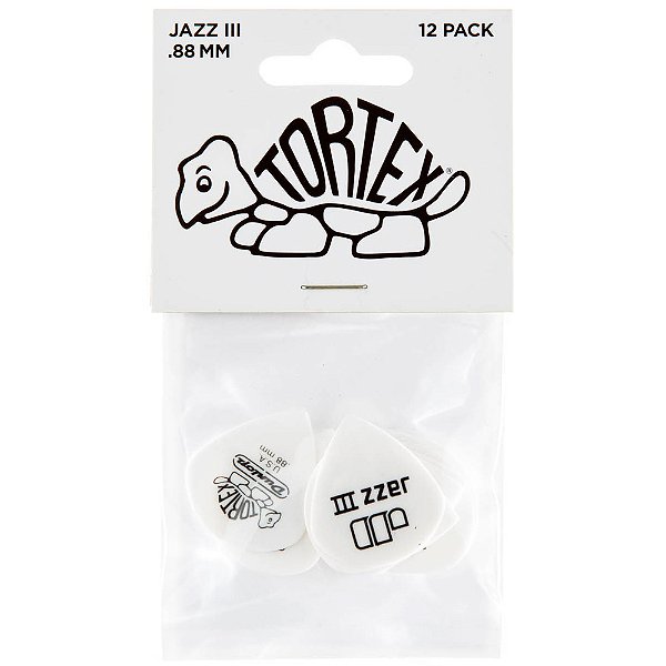 Palheta Dunlop 478P088 Tortex Jazz III 0.88mm Branca - 12 unidades