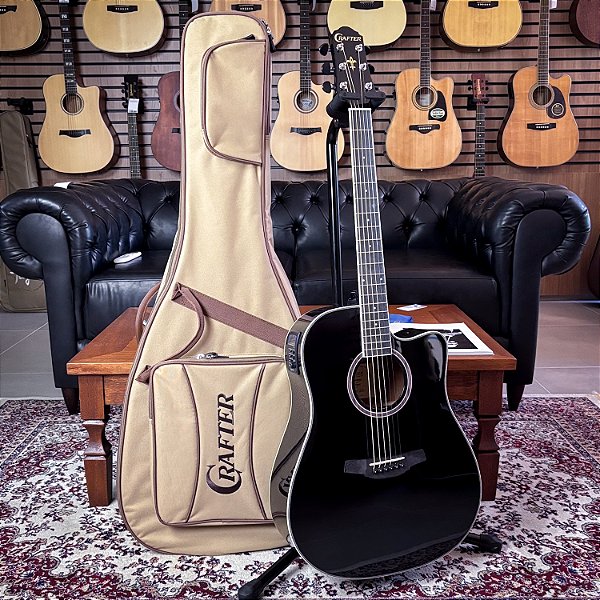 Violão Crafter HD-250CE/BK Dreadnought Cutaway Spruce Black - Eq PL-T NV - c/ bag