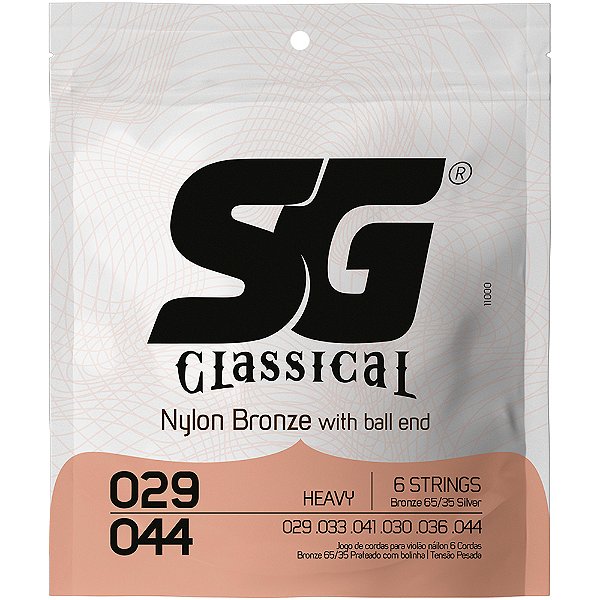 Encordoamento Violão Nylon SG Bronze 65/35 Prata Tensão Pesada c/ Bolinha - 11000